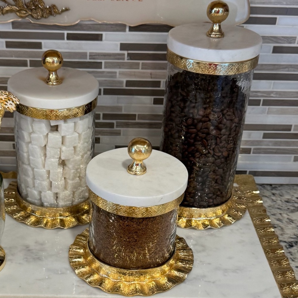 Elegant Gold and White Canister Set